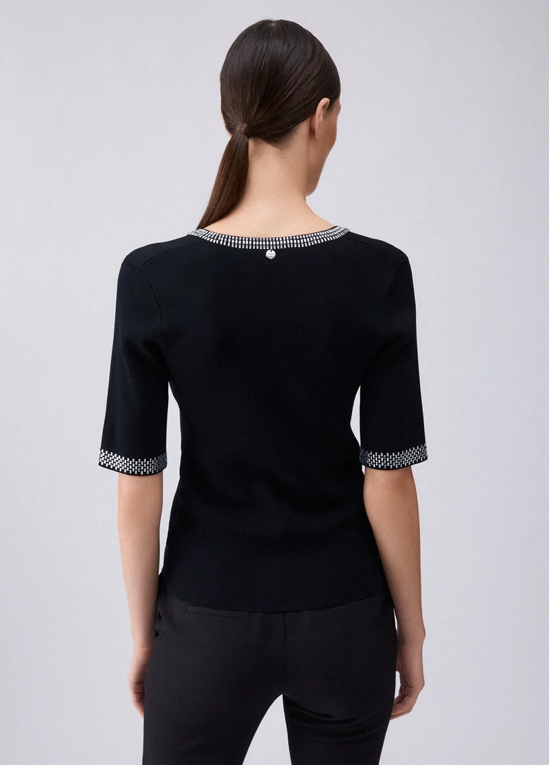 ليو جو Knit t-shirt with gemstones